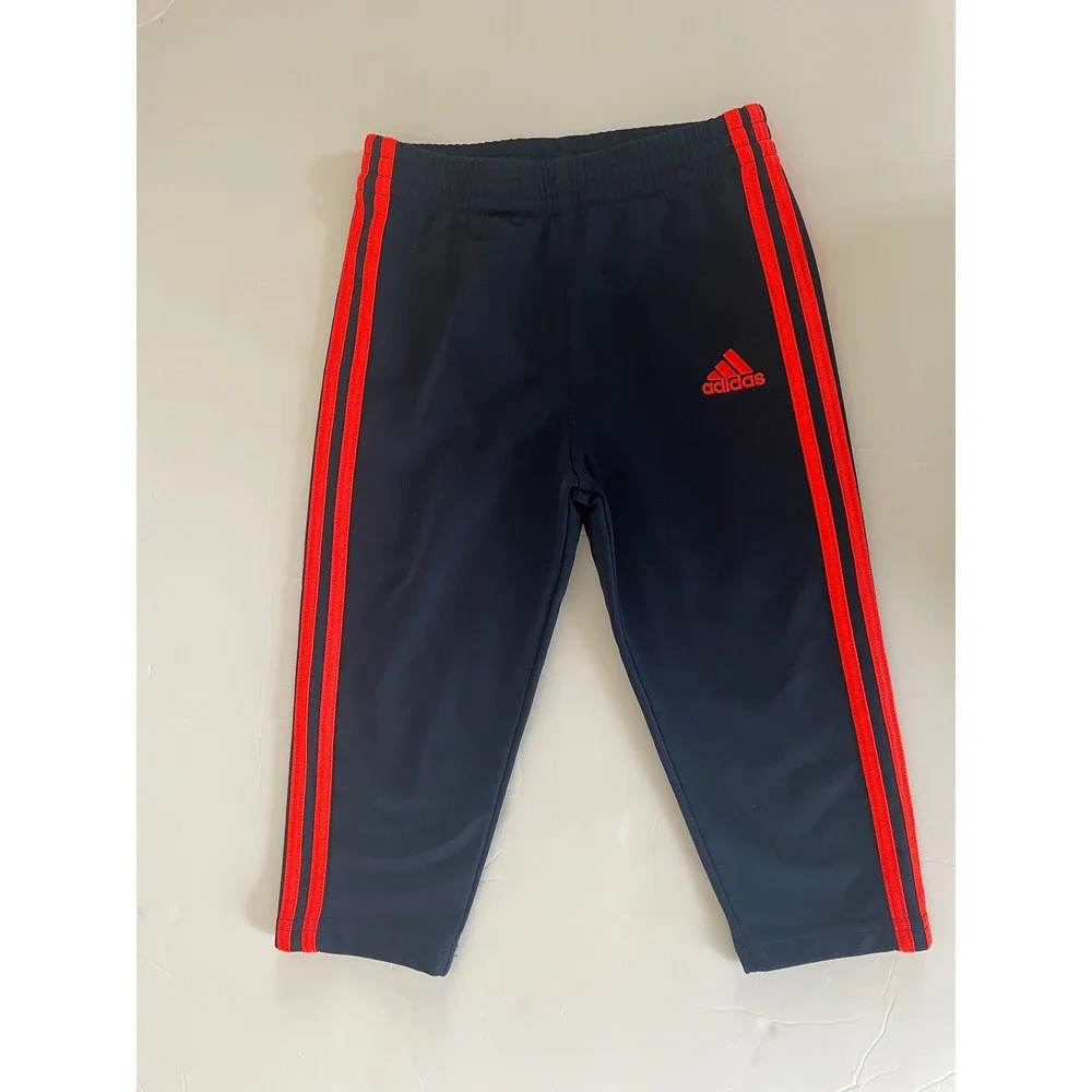 Adidas Toddler Boys Navy‎ Blue Orange 3-Stripe Tracksuit Jacket Pants Set 18M